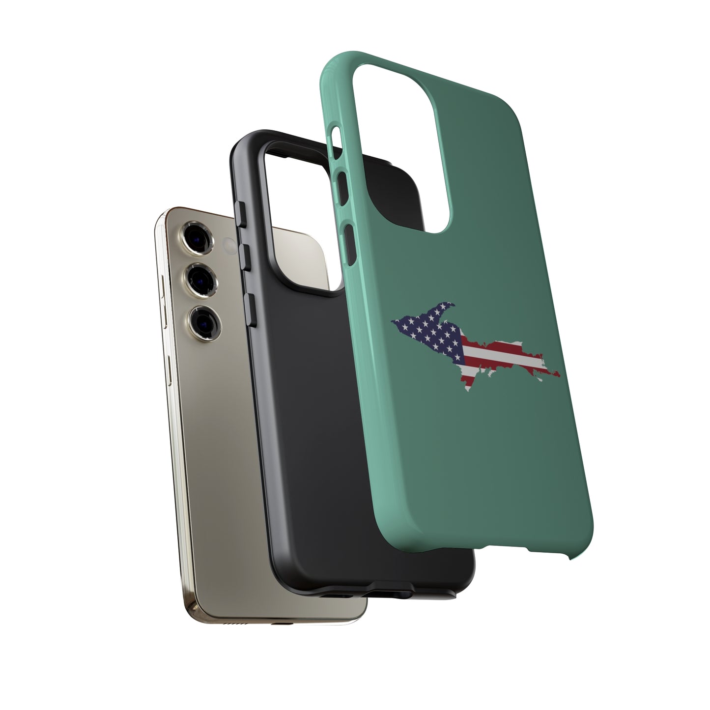 Michigan Upper Peninsula Tough Phone Case ('64 Metallic Mint Green w/ UP USA Flag Outline) | Samsung & Pixel Android