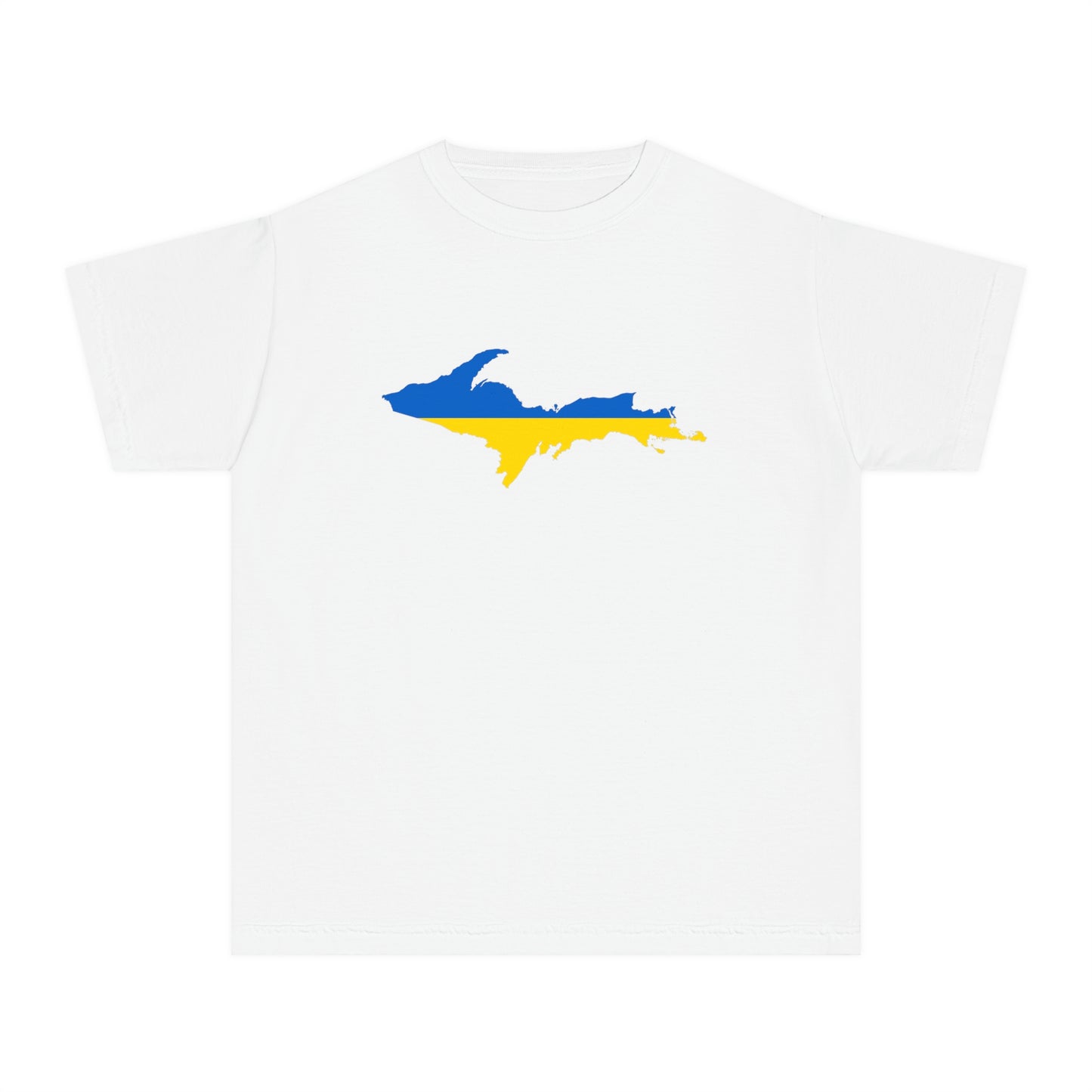 Michigan Upper Peninsula T-Shirt (w/ UP Ukraine Flag Outline) | Youth Garment-Dyed