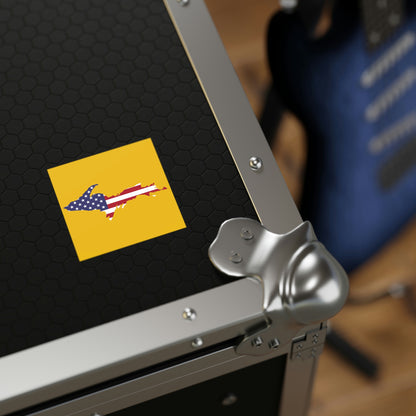 Michigan Upper Peninsula Square Sticker (Gold w/ UP USA Flag Outline) | Indoor/Outdoor