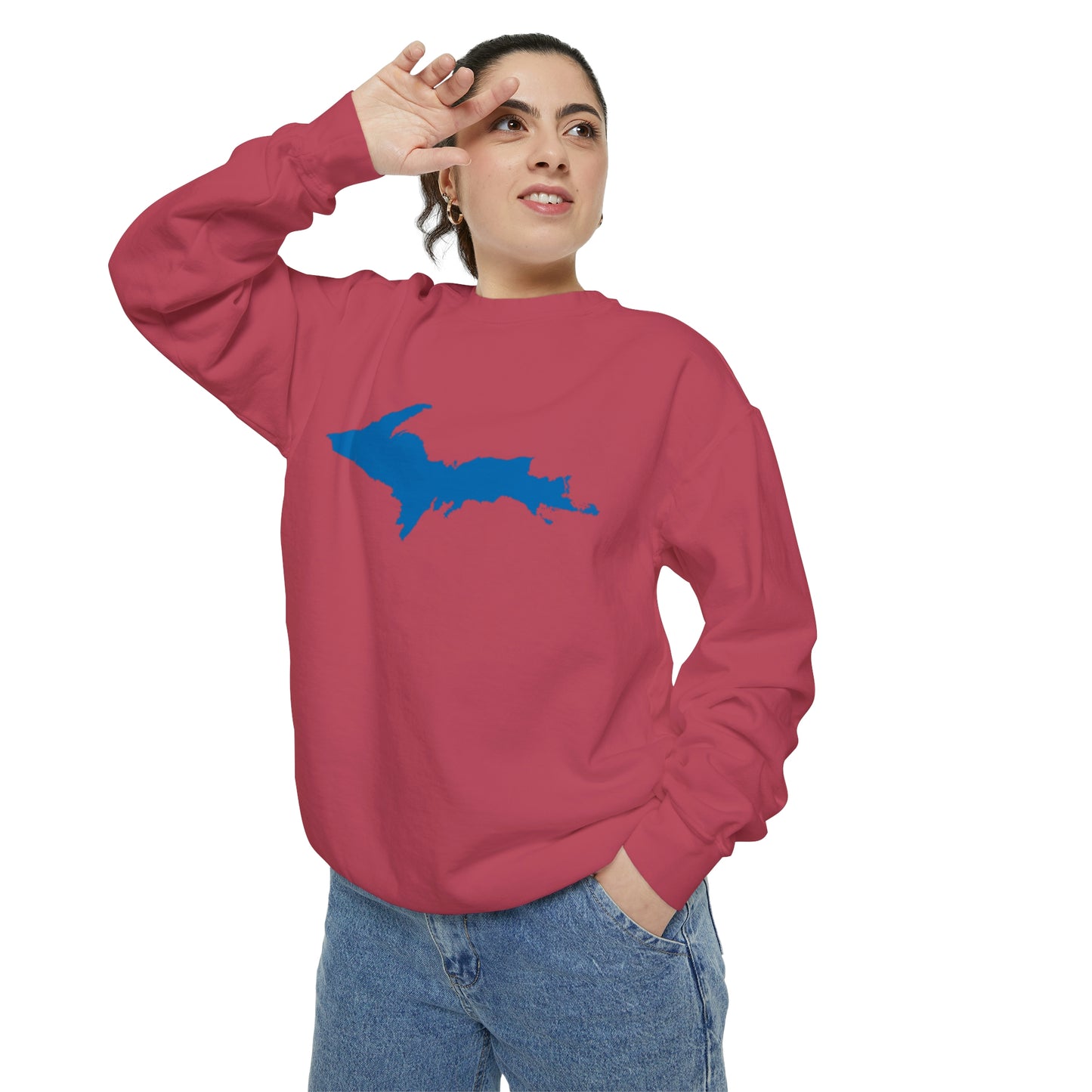 Michigan Upper Peninsula Sweatshirt (w/ Azure UP Outline) | Unisex Garment Dyed