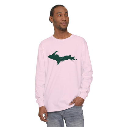 Michigan Upper Peninsula Garment-Dyed T-Shirt (w/ Green UP Outline) | Unisex Long Sleeve