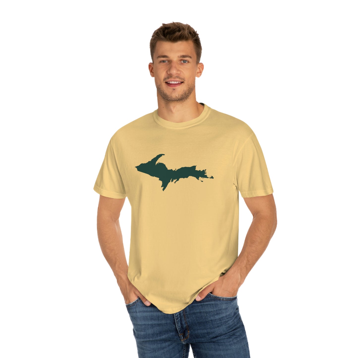 Michigan Upper Peninsula T-Shirt (w/ Green UP Outline) | Unisex Garment-Dyed