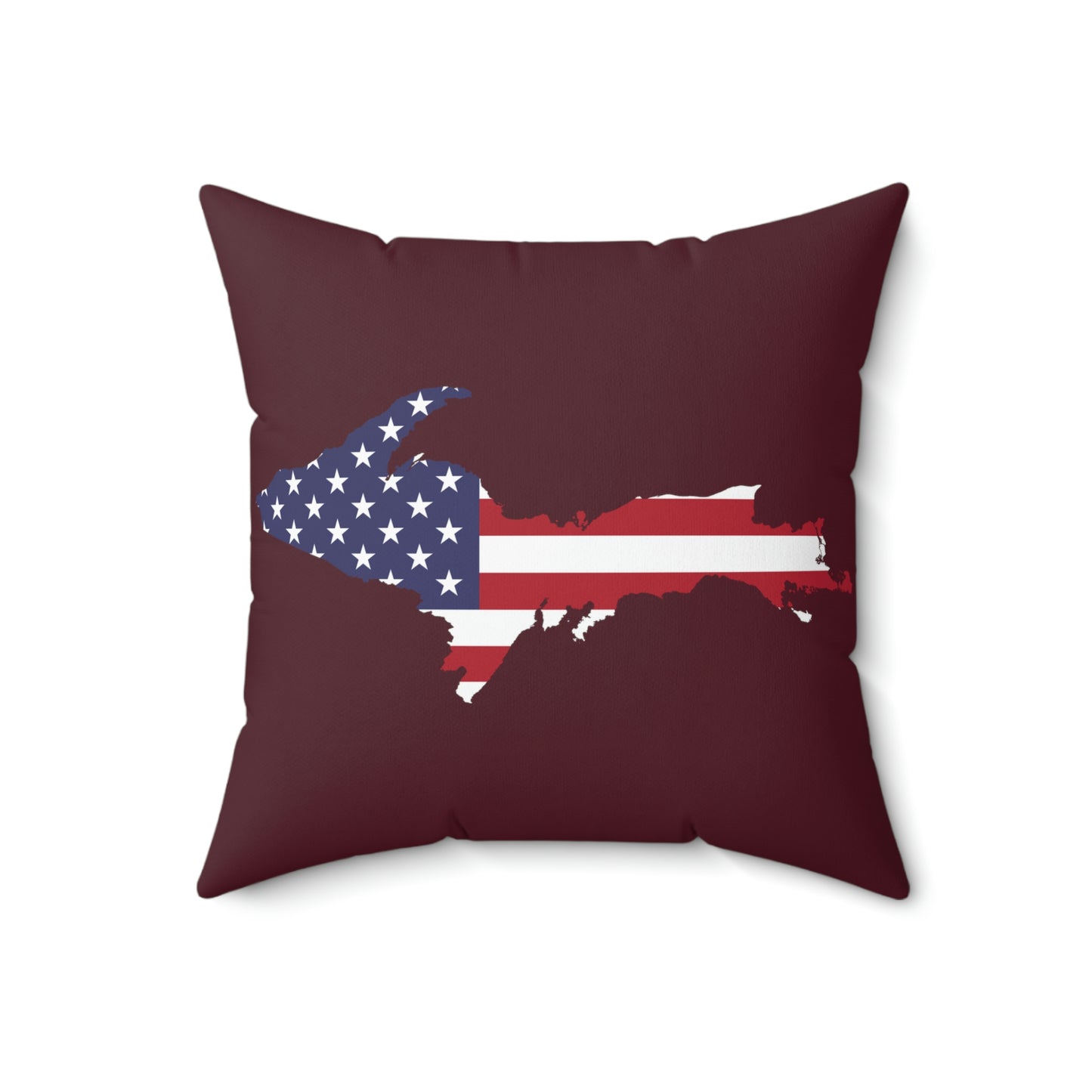 Michigan Upper Peninsula Accent Pillow (w/ UP USA Flag Outline) | Old Mission Burgundy