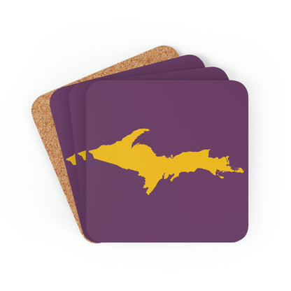 Michigan Upper Peninsula Coaster Set (Plum w/ Gold UP Outline) | Corkwood - 4 pack