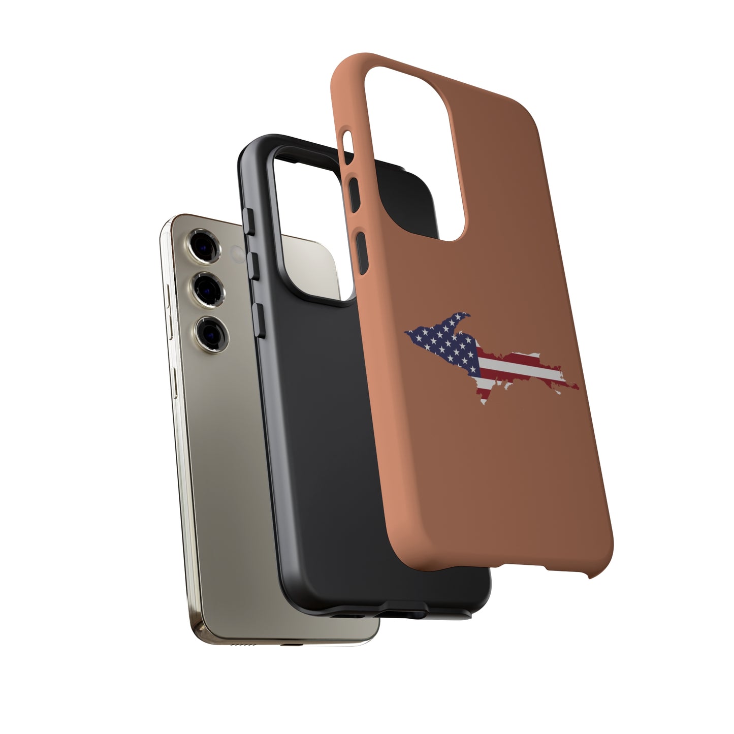 Michigan Upper Peninsula Tough Phone Case (Copper Color w/ UP USA Flag Outline) | Samsung & Pixel Android