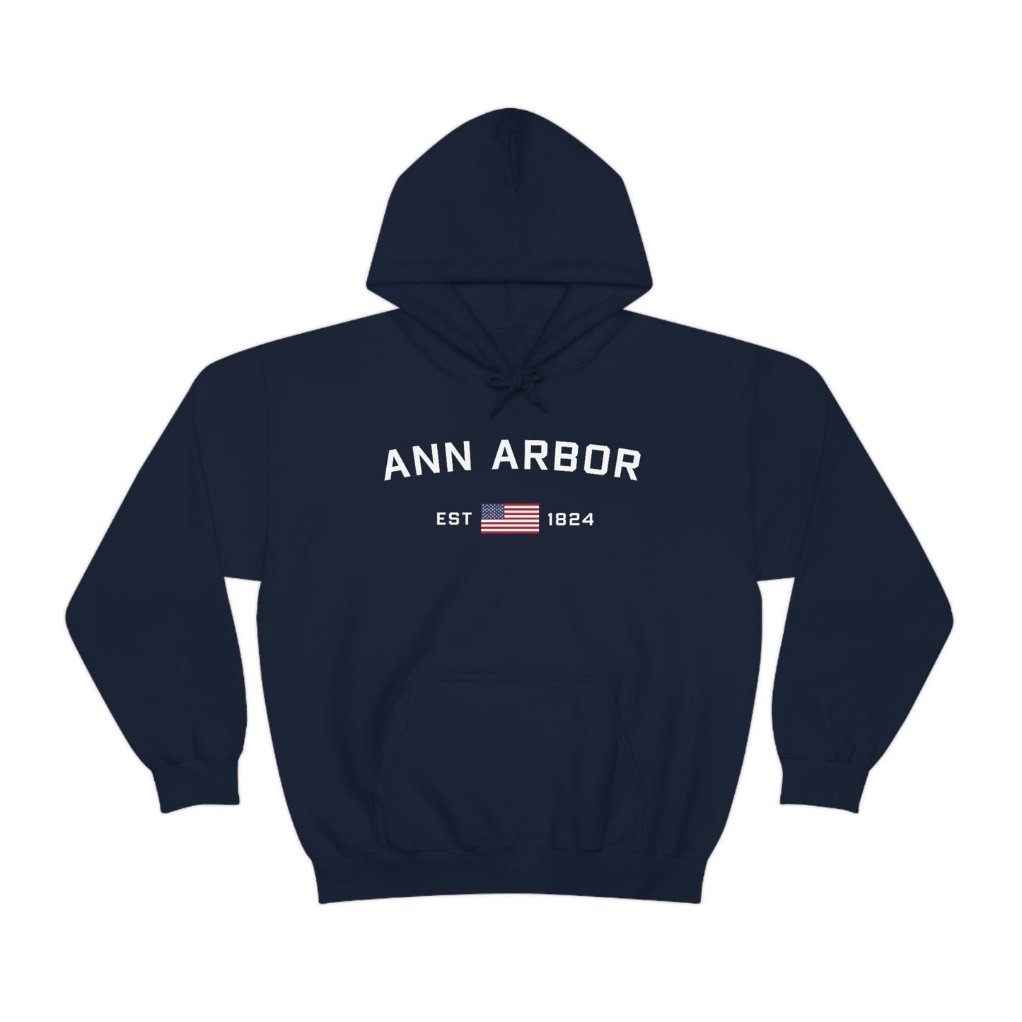 'Ann Arbor EST 1823' Hoodie (w/USA Flag Outline) | Unisex Standard