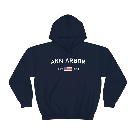 'Ann Arbor EST 1823' Hoodie (w/USA Flag Outline) | Unisex Standard