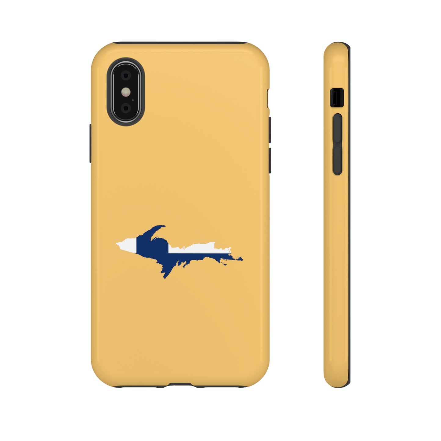 Michigan Upper Peninsula Tough Phone Case (Citrine w/ UP Finland Flag Outline) | Apple iPhone