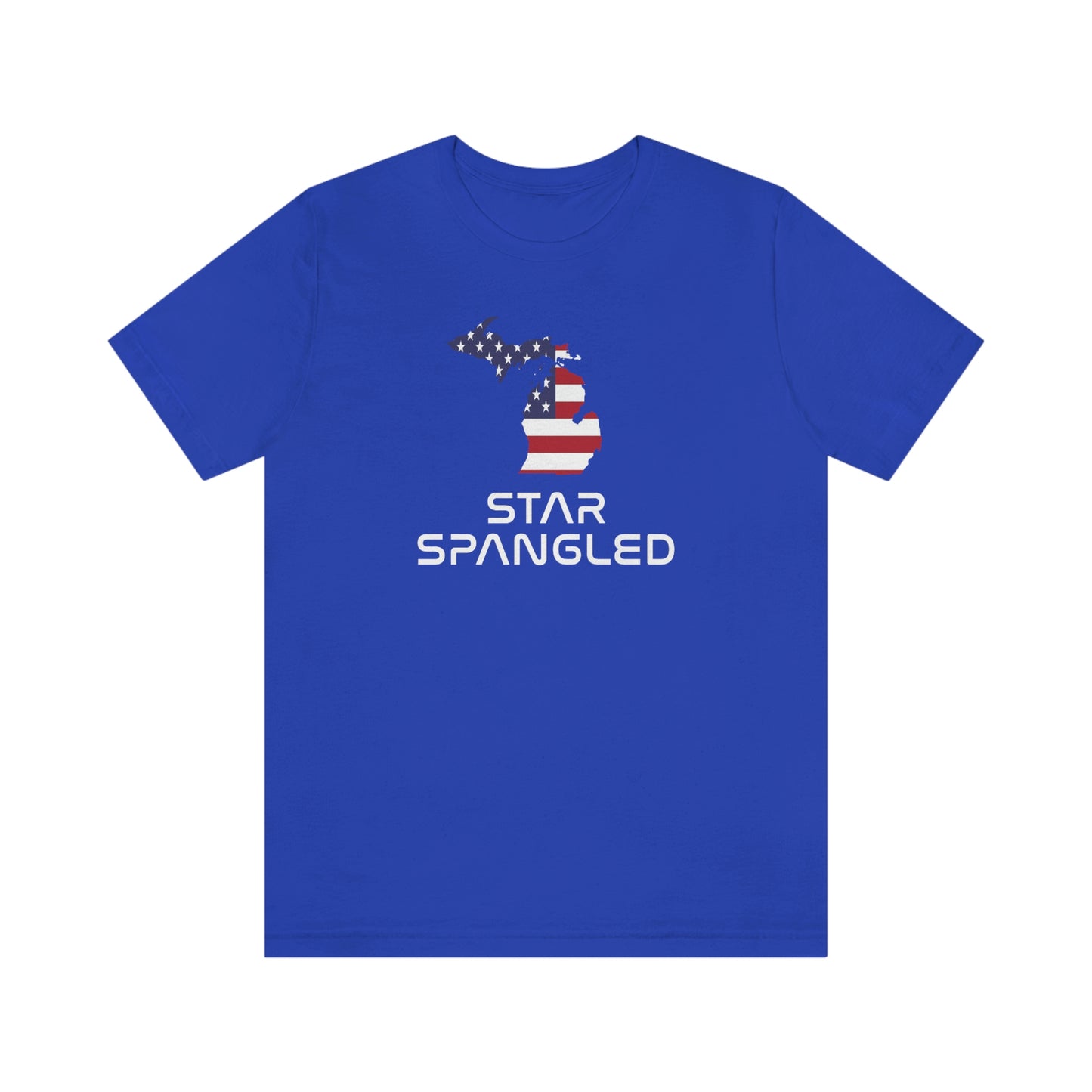 Michigan 'Star Spangled' T-Shirt (Space Agency Font w/ MI USA Flag Outline) | Unisex Standard Fit