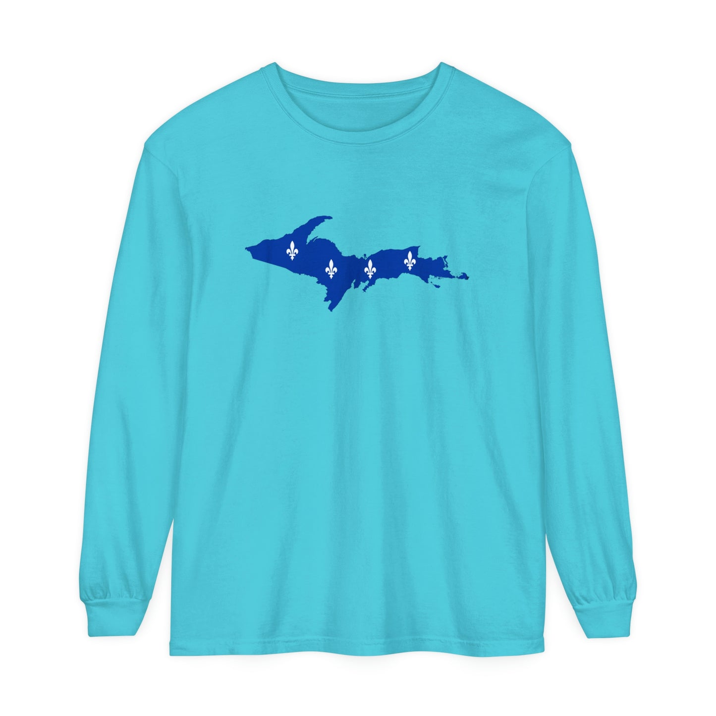 Michigan Upper Peninsula Garment-Dyed T-Shirt (w/ UP Quebec Flag Outline) | Unisex Long Sleeve