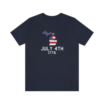 Michigan 'July 4th 1776' T-Shirt (USN Stencil Font w/ MI USA Outline) | Unisex Standard Fit