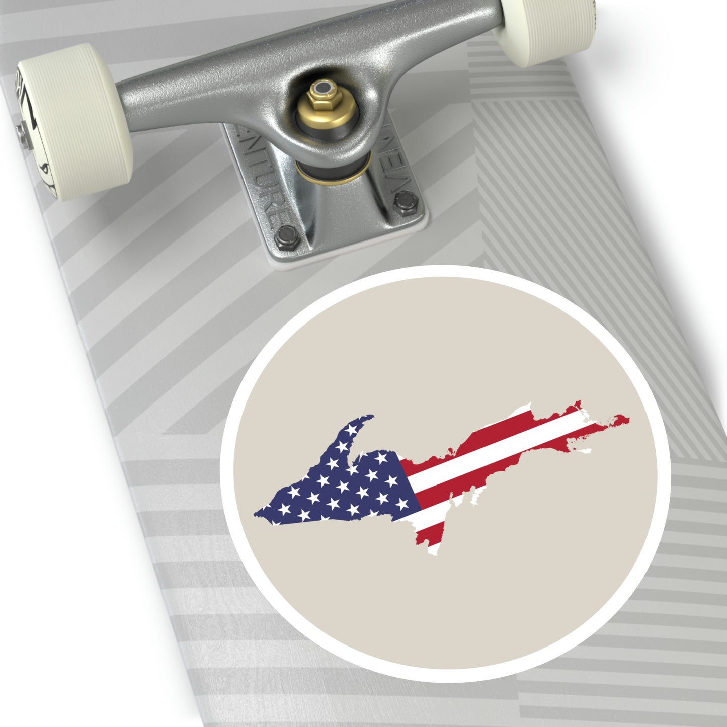 Michigan Upper Peninsula Round Stickers (Canvas Color w/ UP USA Flag Outline) | Indoor\Outdoor