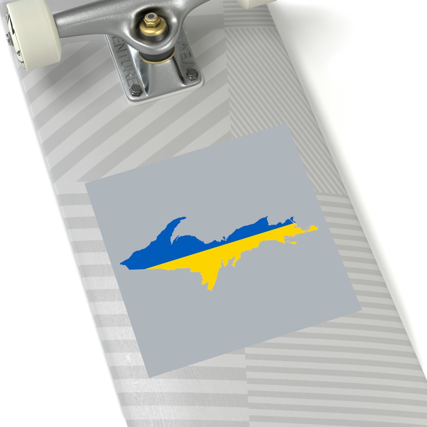 Michigan Upper Peninsula Square Sticker (Silver w/ UP Ukraine Flag Outline) | Indoor/Outdoor