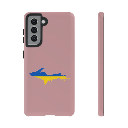 Michigan Upper Peninsula Tough Phone Case (Cherry Blossom Pink w/ UP Ukraine Flag Outline) | Samsung & Pixel Android