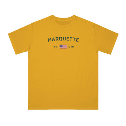 'Marquette EST 1849' T-Shirt (Green/Gold Type w/ USA Flag | Organic Unisex