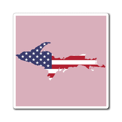 Michigan Upper Peninsula Square Magnet (Pink w/ UP USA Flag Outline)