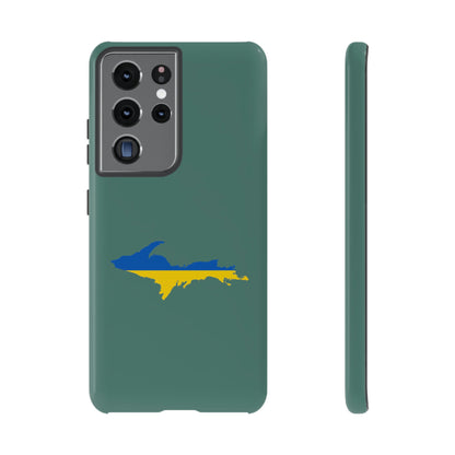 Michigan Upper Peninsula Tough Phone Case (Copper Green w/ UP Ukraine Flag Outline) | Samsung & Pixel Android