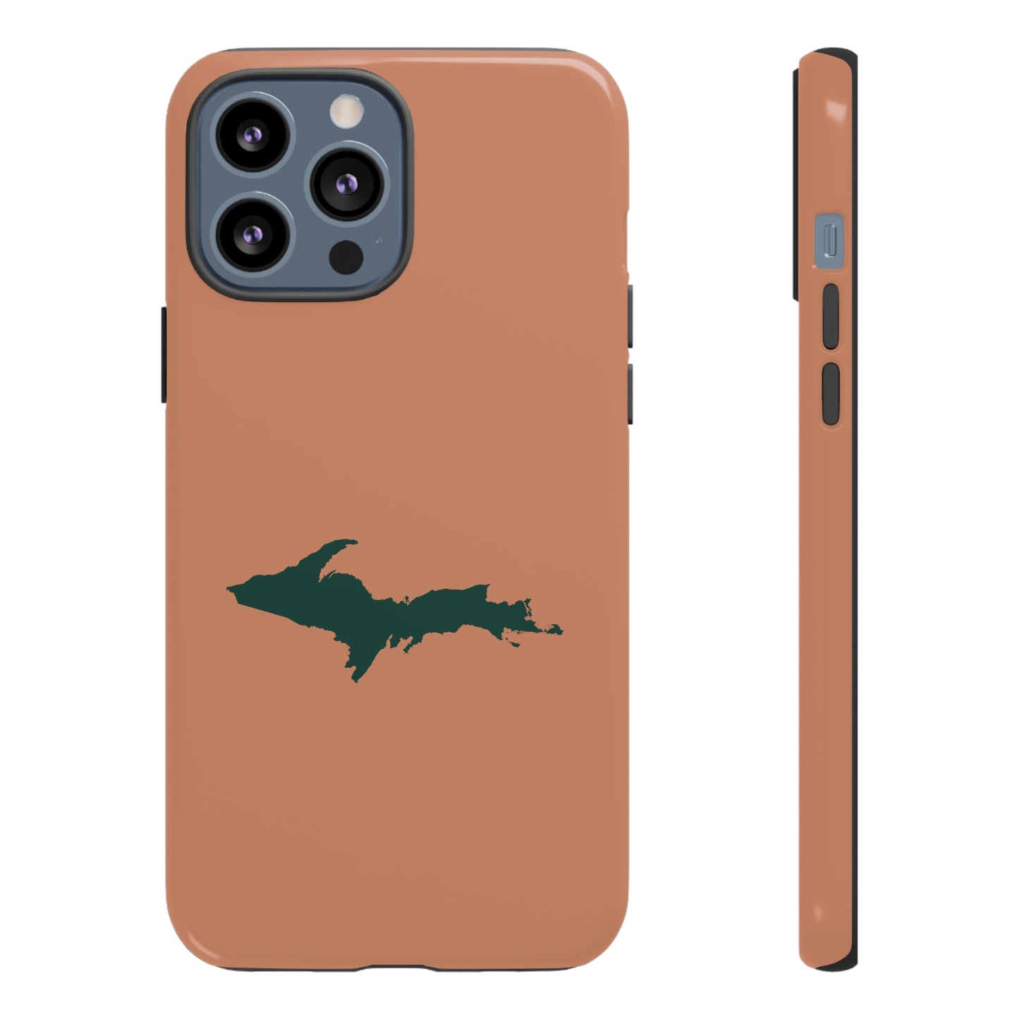 Michigan Upper Peninsula Tough Phone Case (Copper Color w/ Green UP Outline) | Apple iPhone