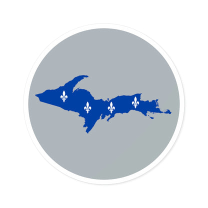 Michigan Upper Peninsula Round Stickers (Silver w/ UP Quebec Flag Outline) | Indoor\Outdoor