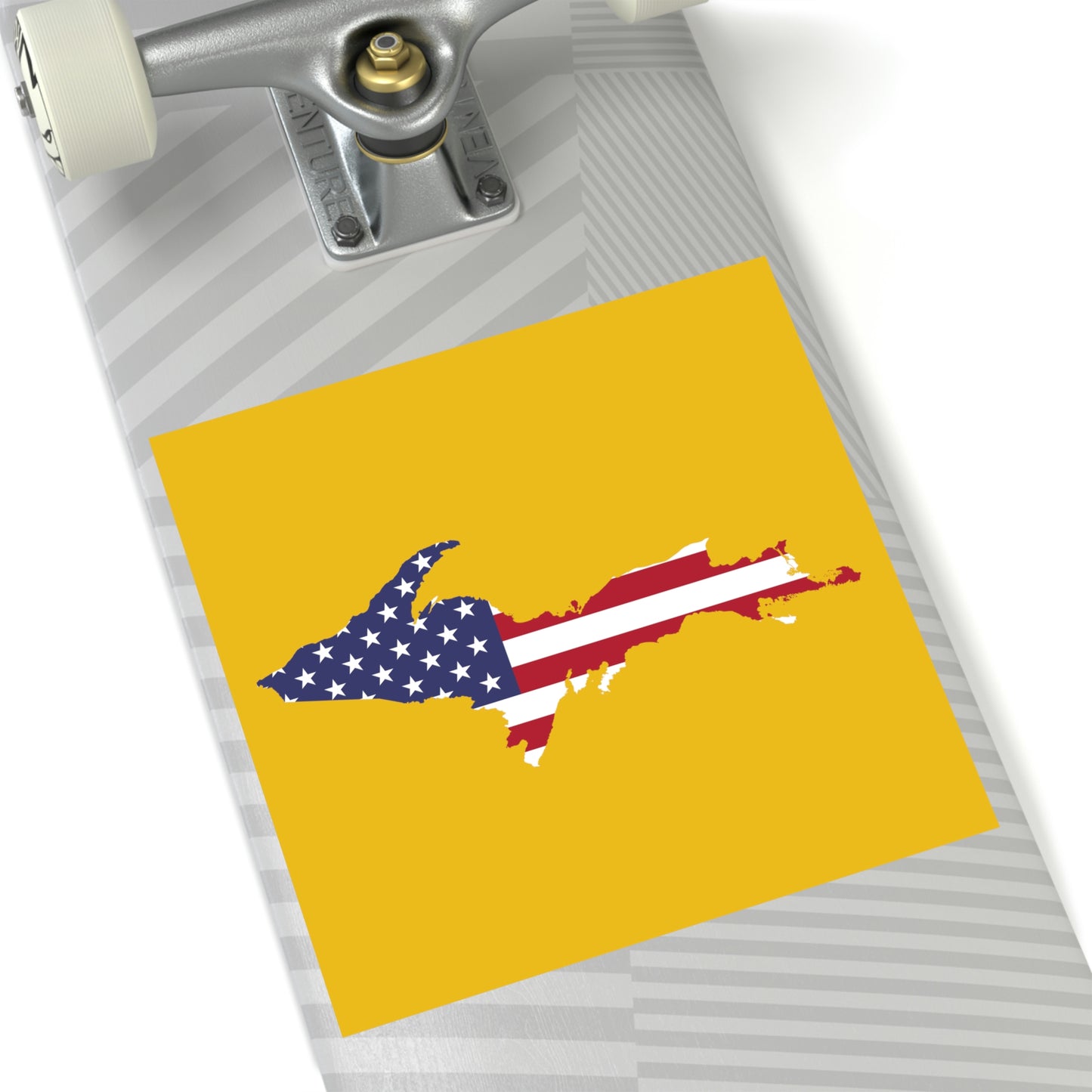 Michigan Upper Peninsula Square Sticker (Gold w/ UP USA Flag Outline) | Indoor/Outdoor