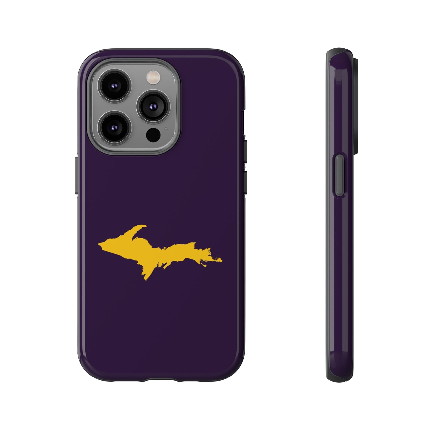 Michigan Upper Peninsula Tough Phone Case (Blackcurrant w/ Gold UP Outline) | Apple iPhone