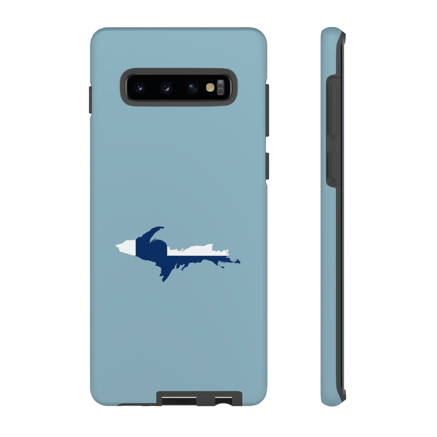 Michigan Upper Peninsula Tough Phone Case (Opal Blue w/ UP Finland Flag Outline) | Samsung & Pixel Android