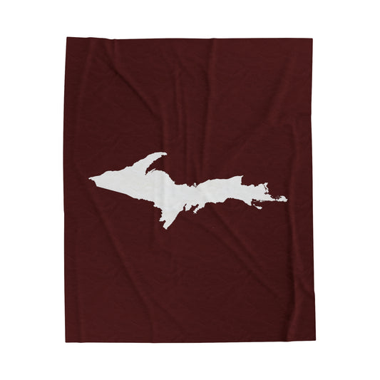 Michigan Upper Peninsula Plush Blanket (w/ UP Outline) | Cherrywood Color