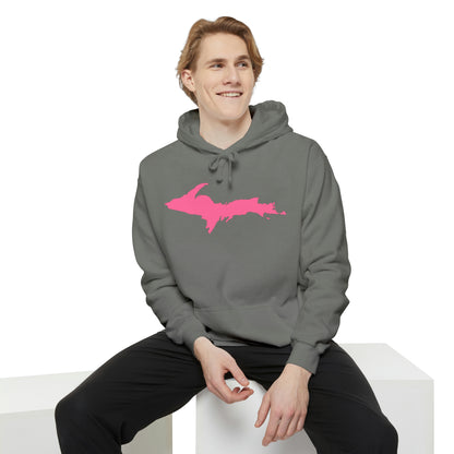 Michigan Upper Peninsula Hoodie (w/ Pink UP Outline) | Unisex Garment-Dyed