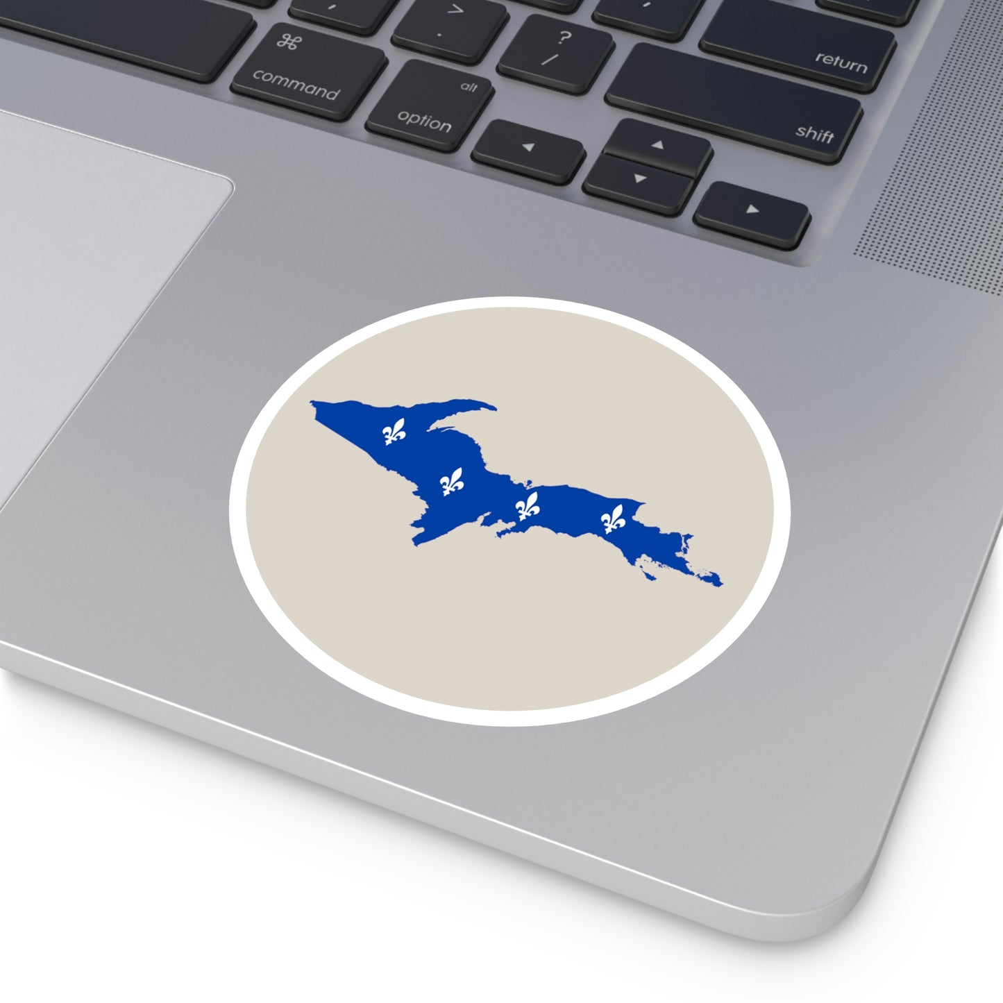 Michigan Upper Peninsula Round Stickers (Canvas Color w/ UP Quebec Flag Outline) | Indoor\Outdoor