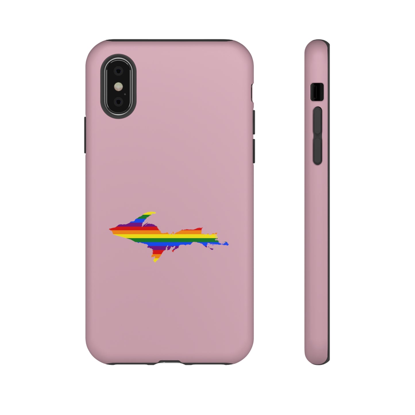 Michigan Upper Peninsula Tough Phone Case (Pink w/ UP Pride Flag Outline) | Apple iPhone