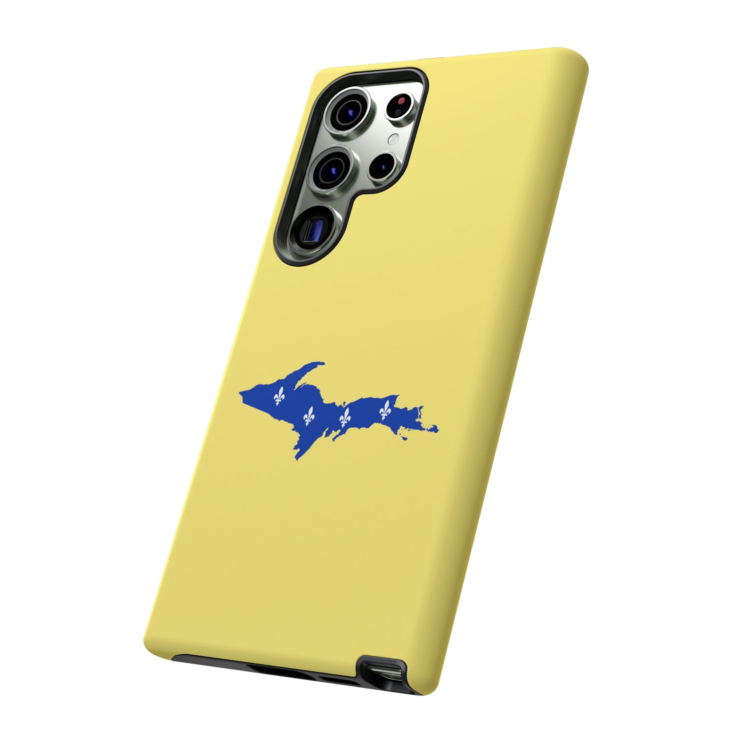 Michigan Upper Peninsula Tough Phone Case (Yellow Cherry Color w/ UP Quebec Flag Outline) | Samsung & Pixel Android