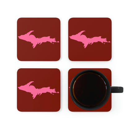 Michigan Upper Peninsula Coaster Set (Cherry Red w/ Pink UP Outline) | Corkwood - 4 pack