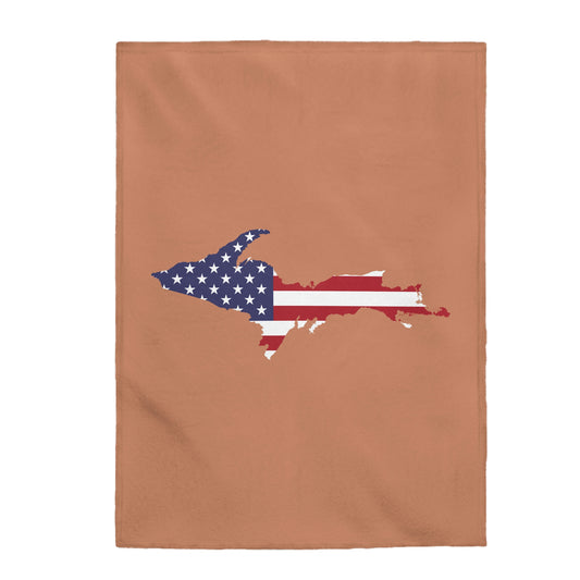 Michigan Upper Peninsula Plush Blanket (w/ UP USA Flag Outline) | Copper Color