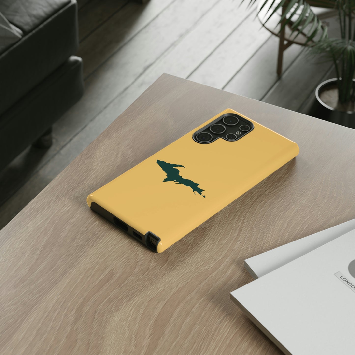 Michigan Upper Peninsula Tough Phone Case (Citrine w/ Green UP Outline) | Samsung & Pixel Android