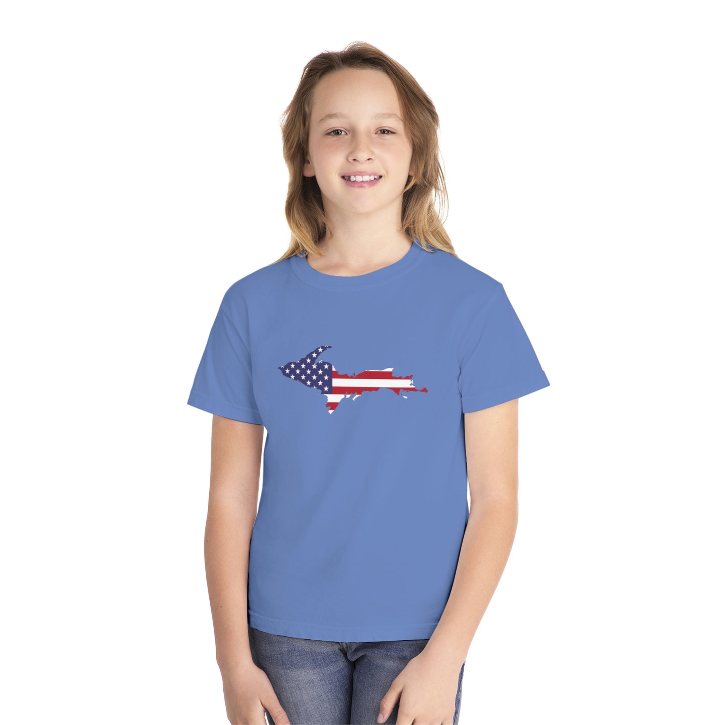 Michigan Upper Peninsula T-Shirt (w/ UP USA Flag Outline) | Youth Garment-Dyed