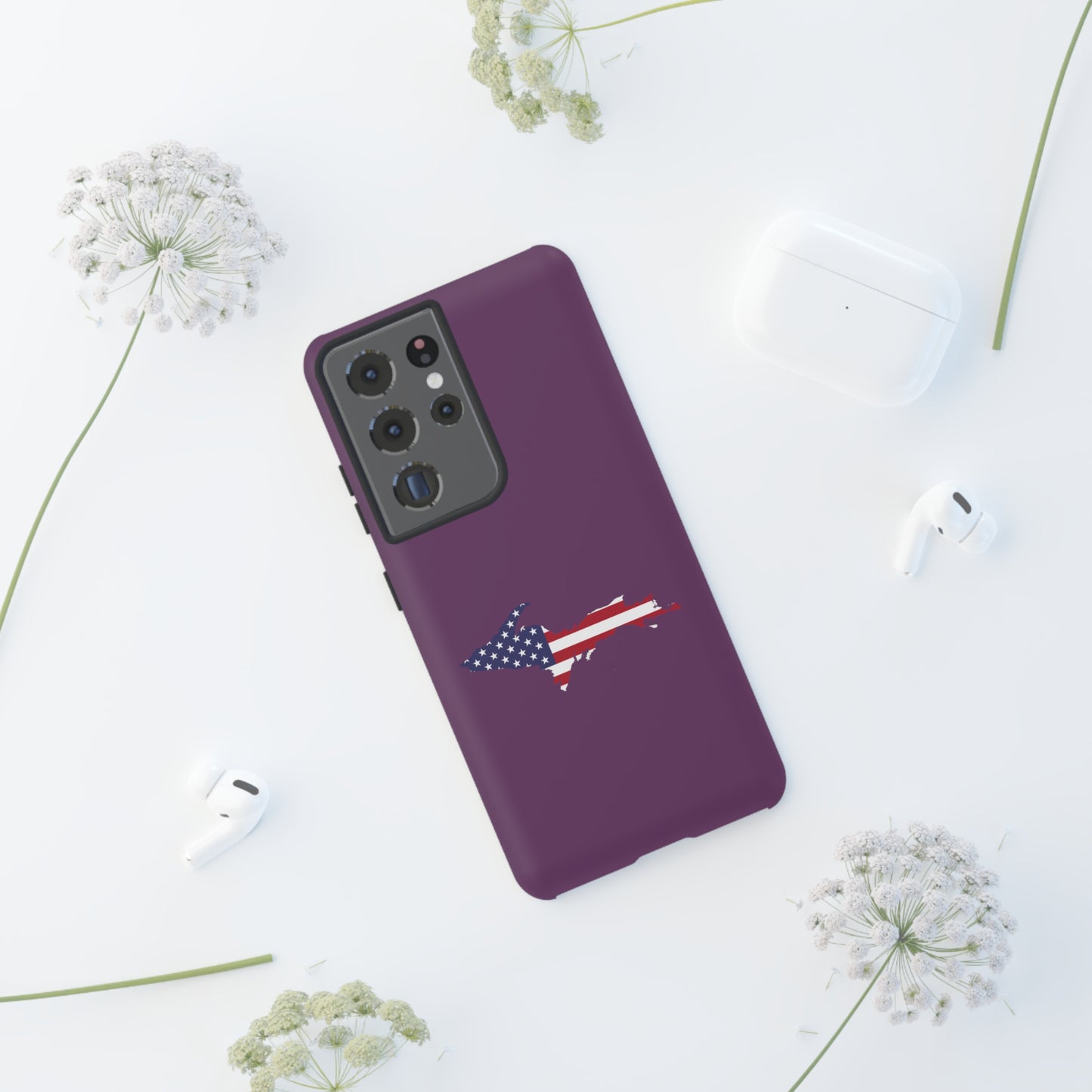 Michigan Upper Peninsula Tough Phone Case (Plum w/ UP USA Flag Outline) | Samsung & Pixel Android