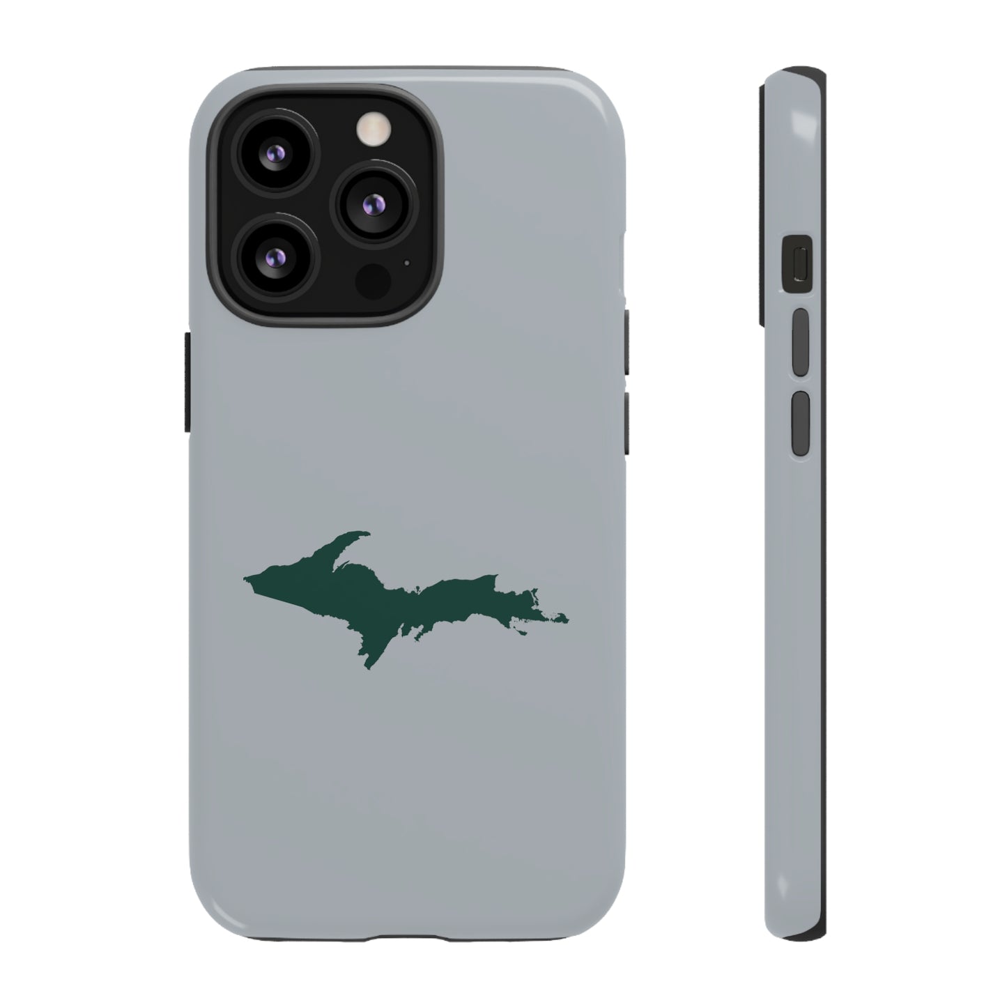 Michigan Upper Peninsula Tough Phone Case (Silver w/ Green UP Outline) | Apple iPhone