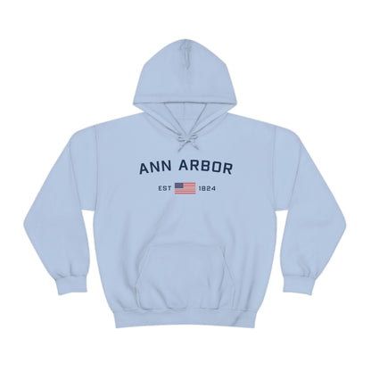 'Ann Arbor EST 1823' Hoodie (w/USA Flag Outline) | Unisex Standard