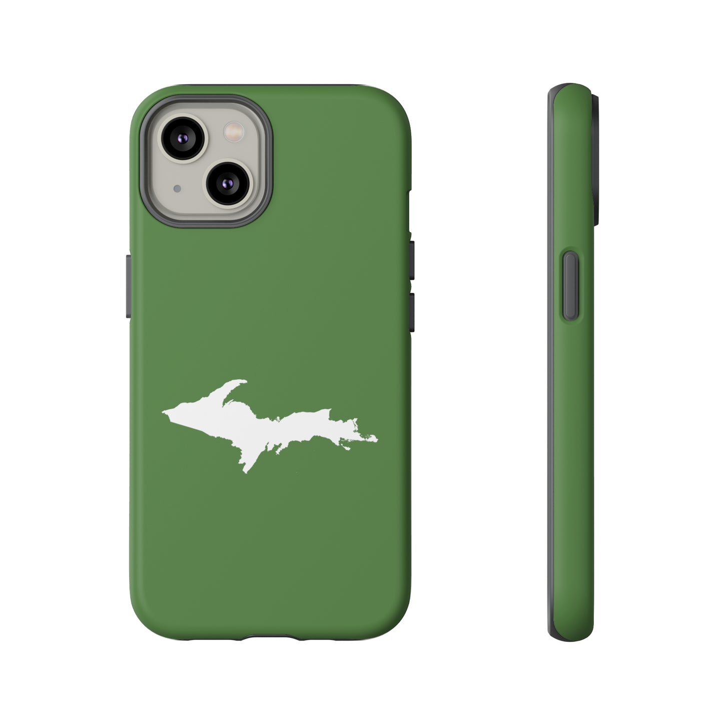 Michigan Upper Peninsula Tough Phone Case (Pine Green w/ UP Outline) | Apple iPhone