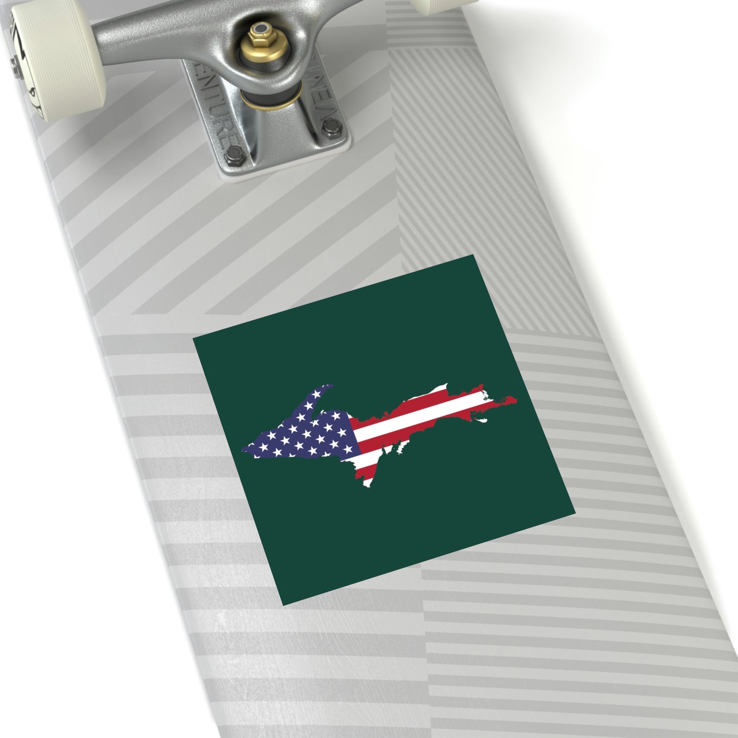 Michigan Upper Peninsula Square Sticker (Green w/ UP USA Flag Outline) | Indoor/Outdoor