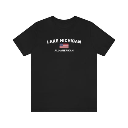 'Lake Michigan All American' T-Shirt (w/USA Flag Outline) | Unisex Standard Fit