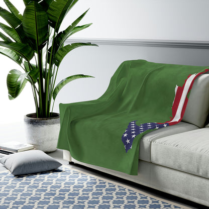 Michigan Upper Peninsula Plush Blanket (w/ UP USA Flag Outline) | Pine Green