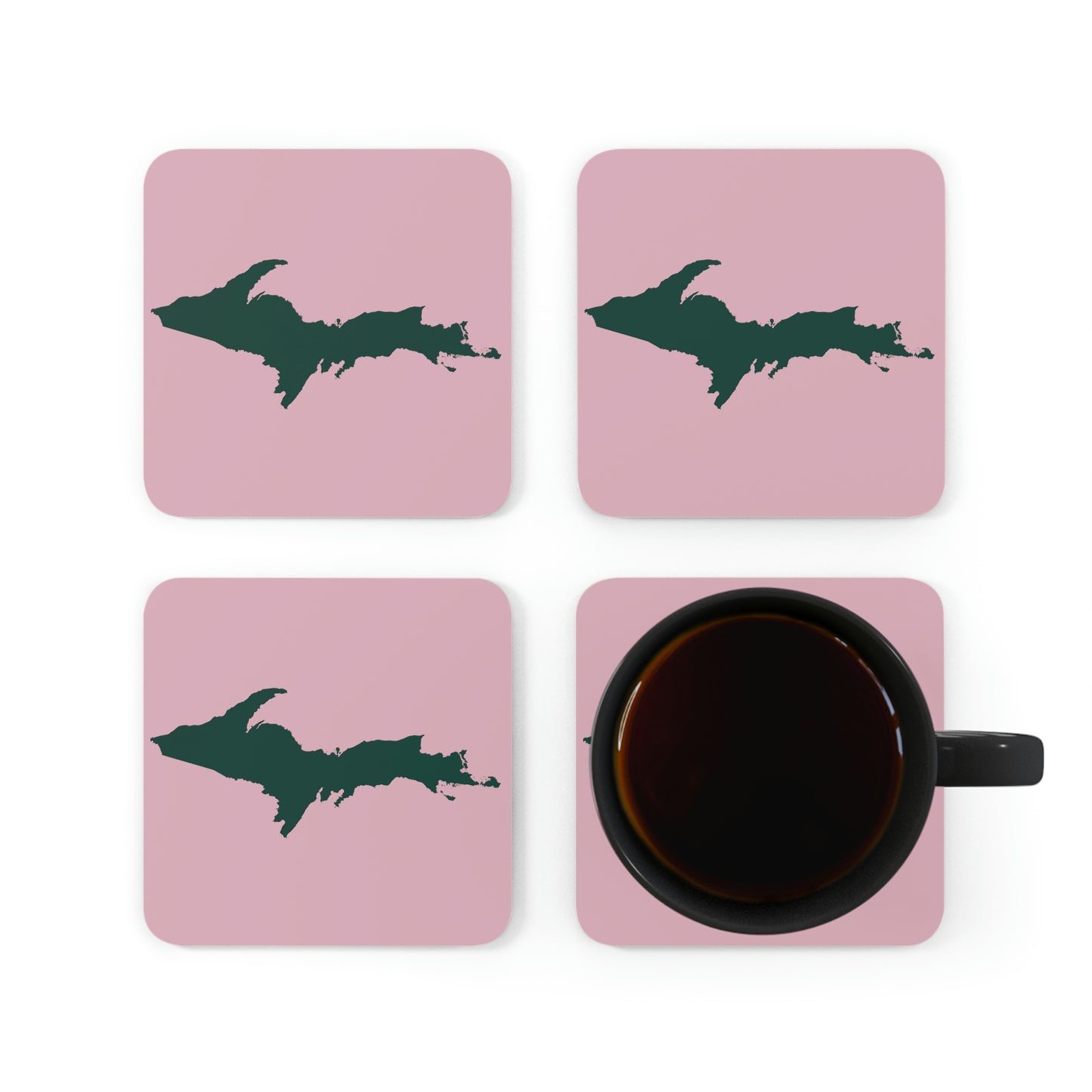 Michigan Upper Peninsula Coaster Set (Pink w/ Green UP Outline) | Corkwood - 4 pack