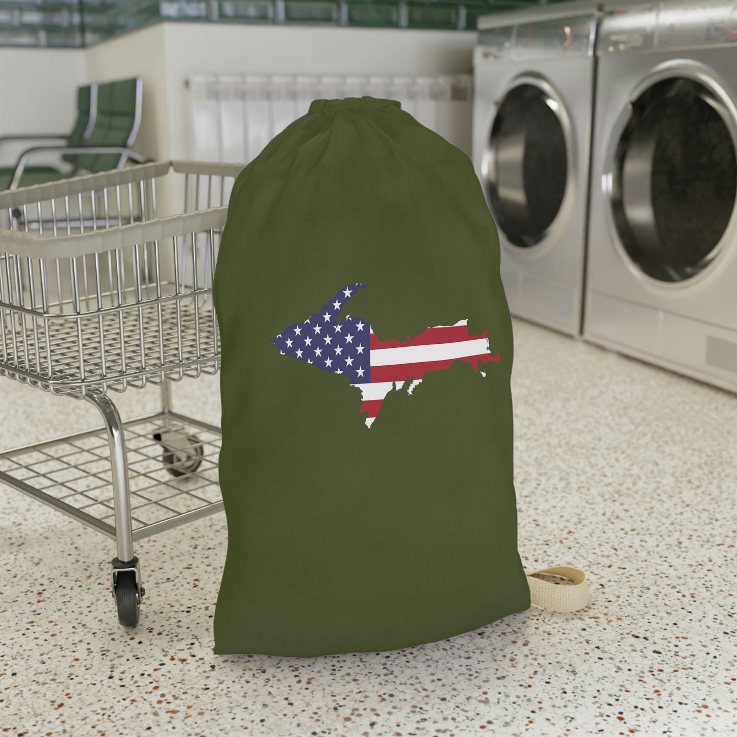 Michigan Upper Peninsula Laundry Bag (Army Green w/ UP USA Flag Outline)