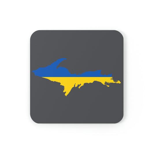 Michigan Upper Peninsula Coaster Set (Iron Ore Grey w/ UP Ukraine Flag Outline) | Corkwood - 4 pack
