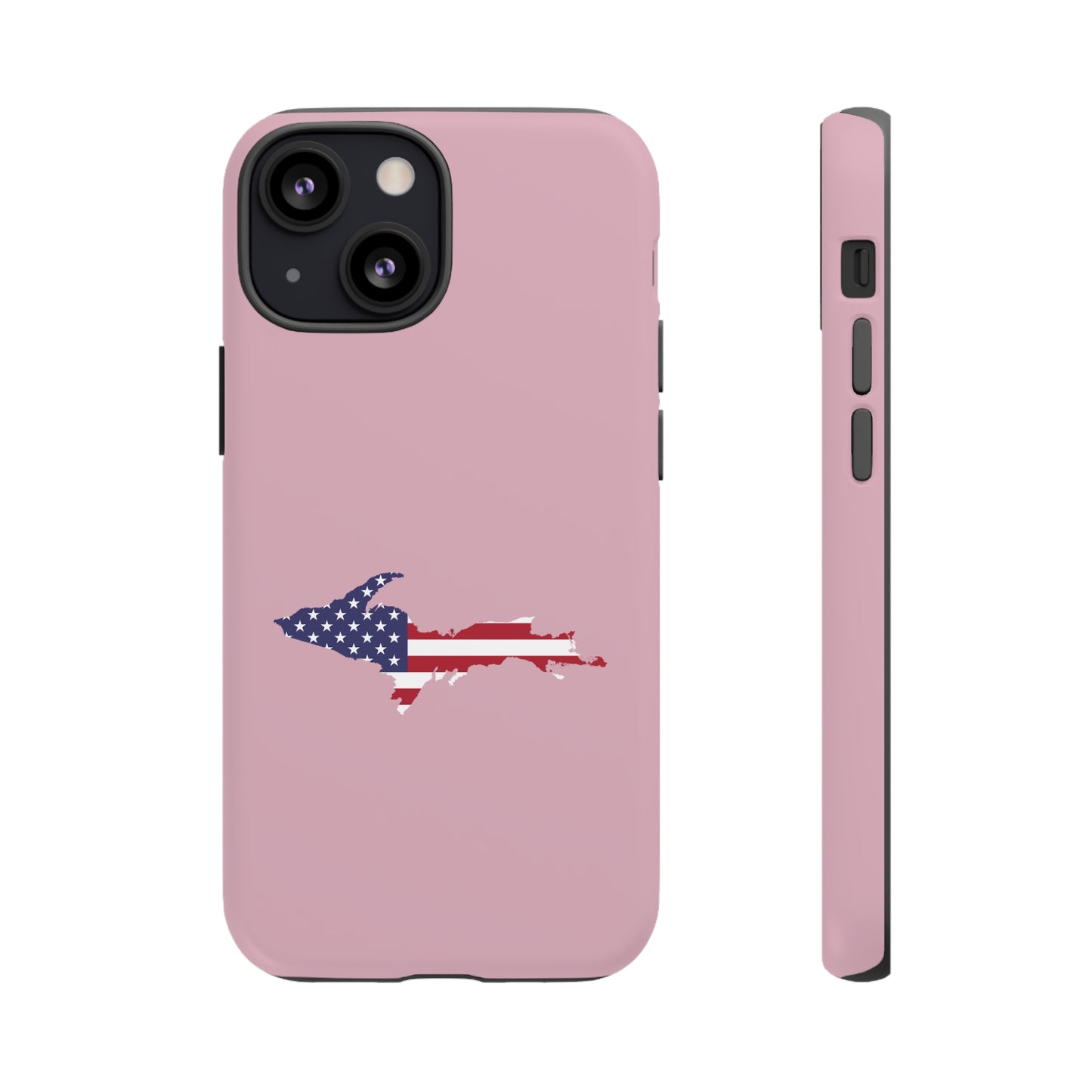 Michigan Upper Peninsula Tough Phone Case (Pink w/ UP USA Flag Outline) | Apple iPhone