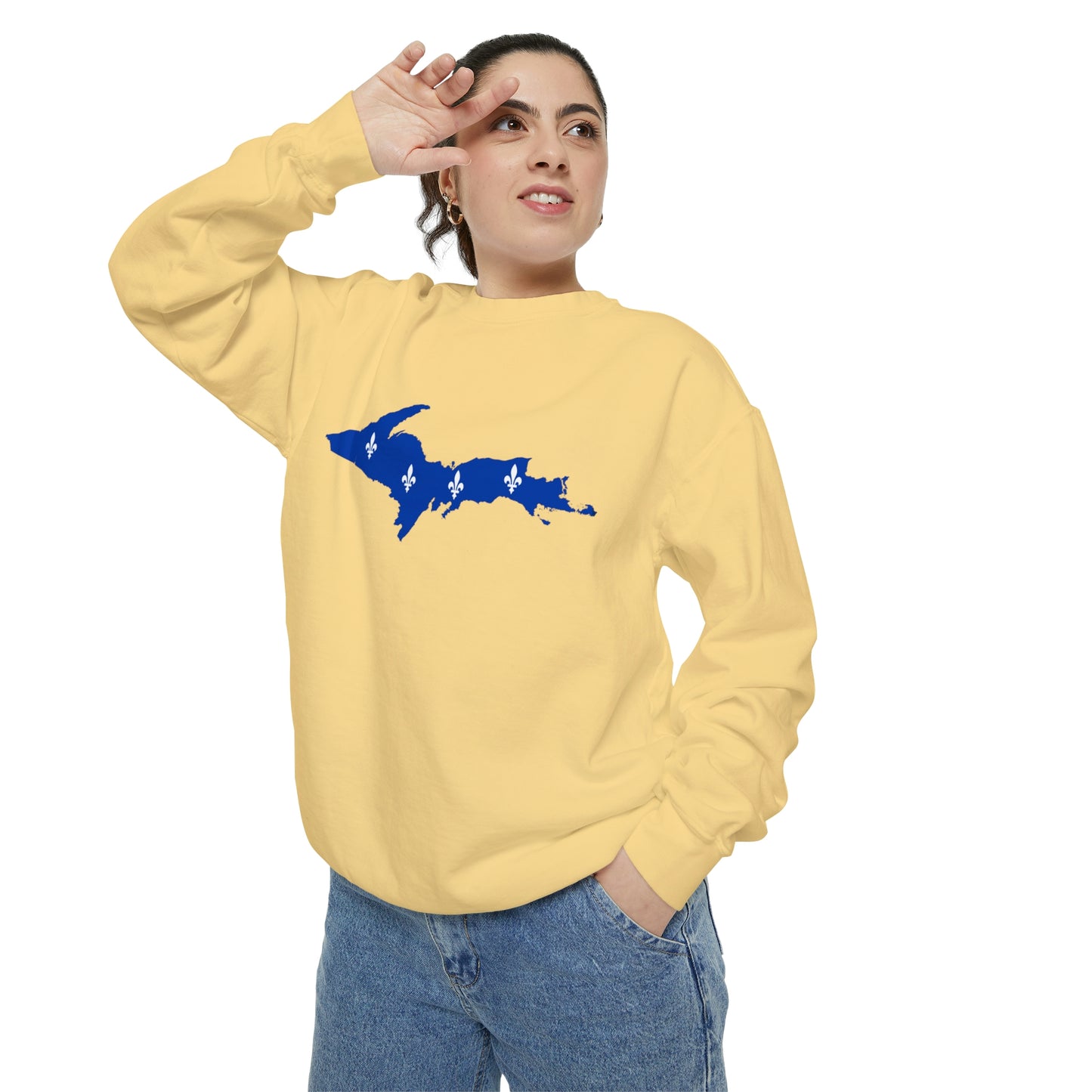 Michigan Upper Peninsula Sweatshirt (w/ UP Quebec Flag Outline) | Unisex Garment Dyed