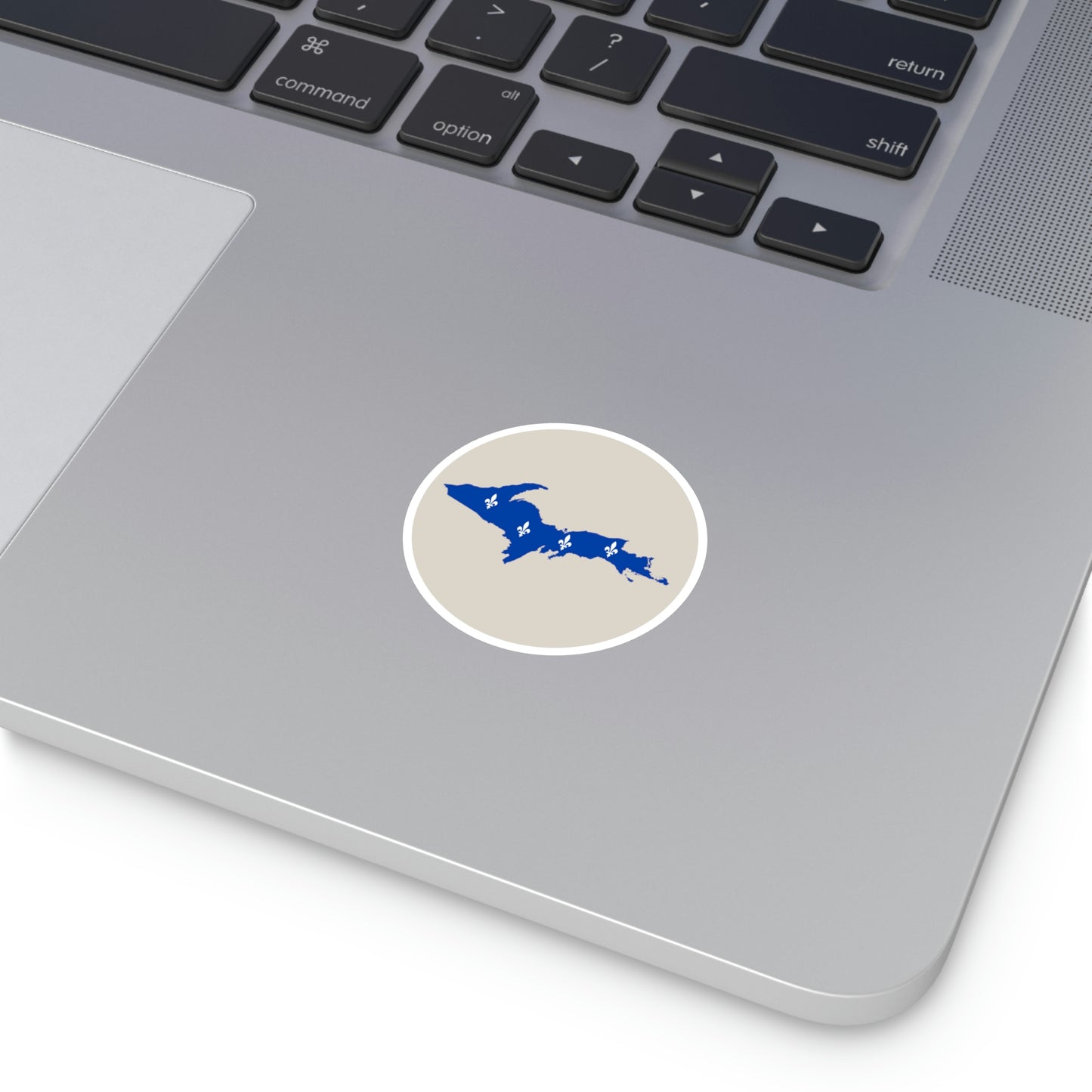 Michigan Upper Peninsula Round Stickers (Canvas Color w/ UP Quebec Flag Outline) | Indoor\Outdoor