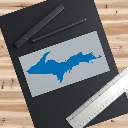 Michigan Upper Peninsula Bumper Sticker (w/ Azure UP Outline) | Silver Background