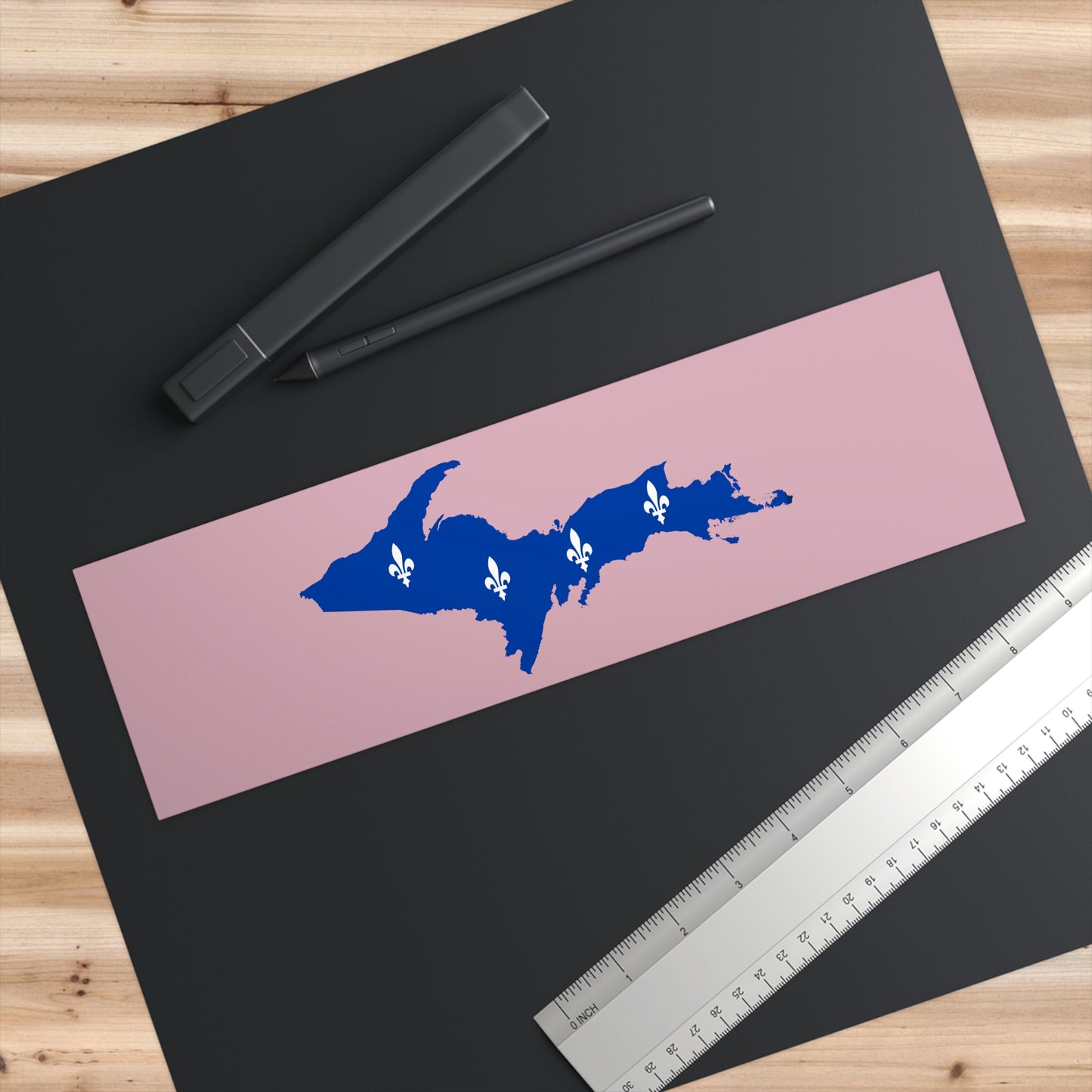 Michigan Upper Peninsula Bumper Stickers (w/ UP Quebec Flag Outline) | Pink Background